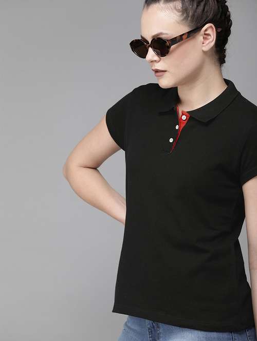women solid short sleeves polo t-shirt - 21515359 - Standard Image - 0