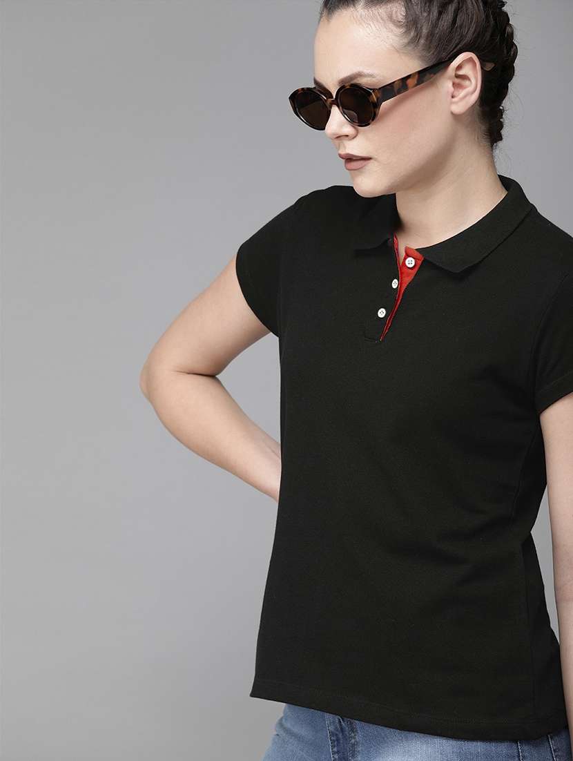 women solid short sleeves polo t-shirt - 21515359 - Zoom Image - 0