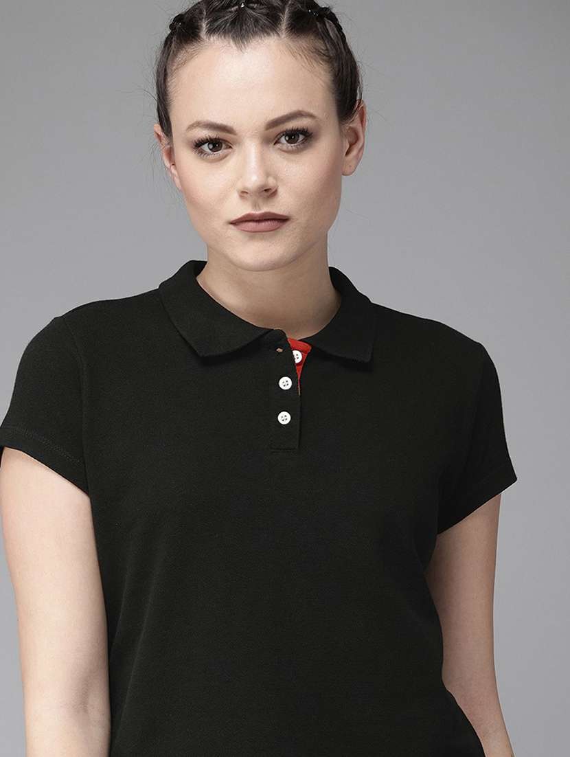 women solid short sleeves polo t-shirt - 21515359 - Standard Image - 3