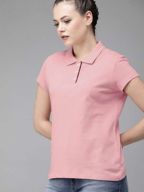 women pink cotton blend polo t-shirt - 21515373 -  Standard Image - 0
