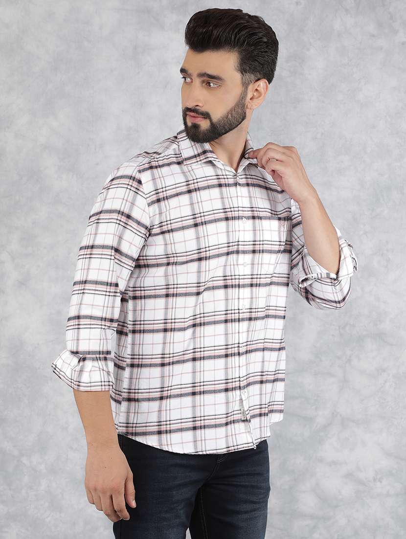 men collared tartan check casual shirt