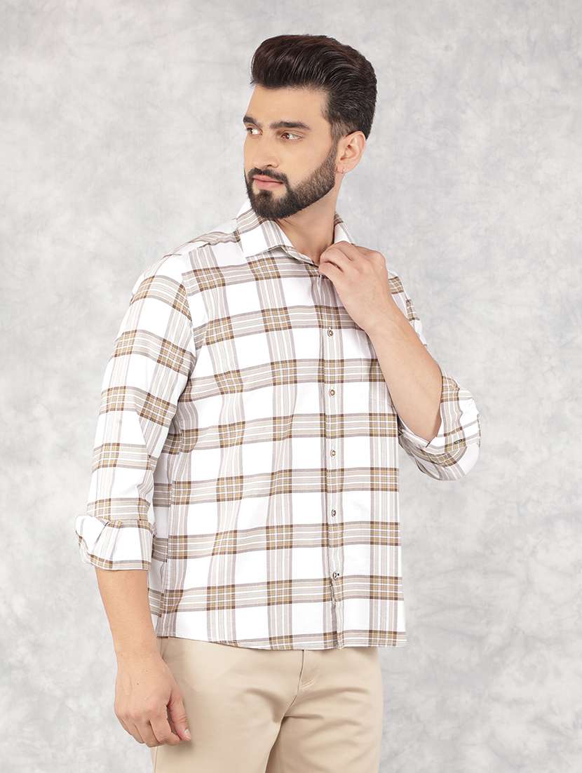 men collared tartan check casual shirt