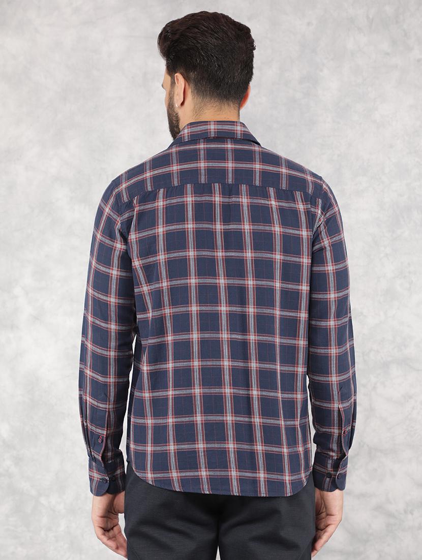 men navy blue checks long sleeves casual shirt - 21517895 - Standard Image - 3