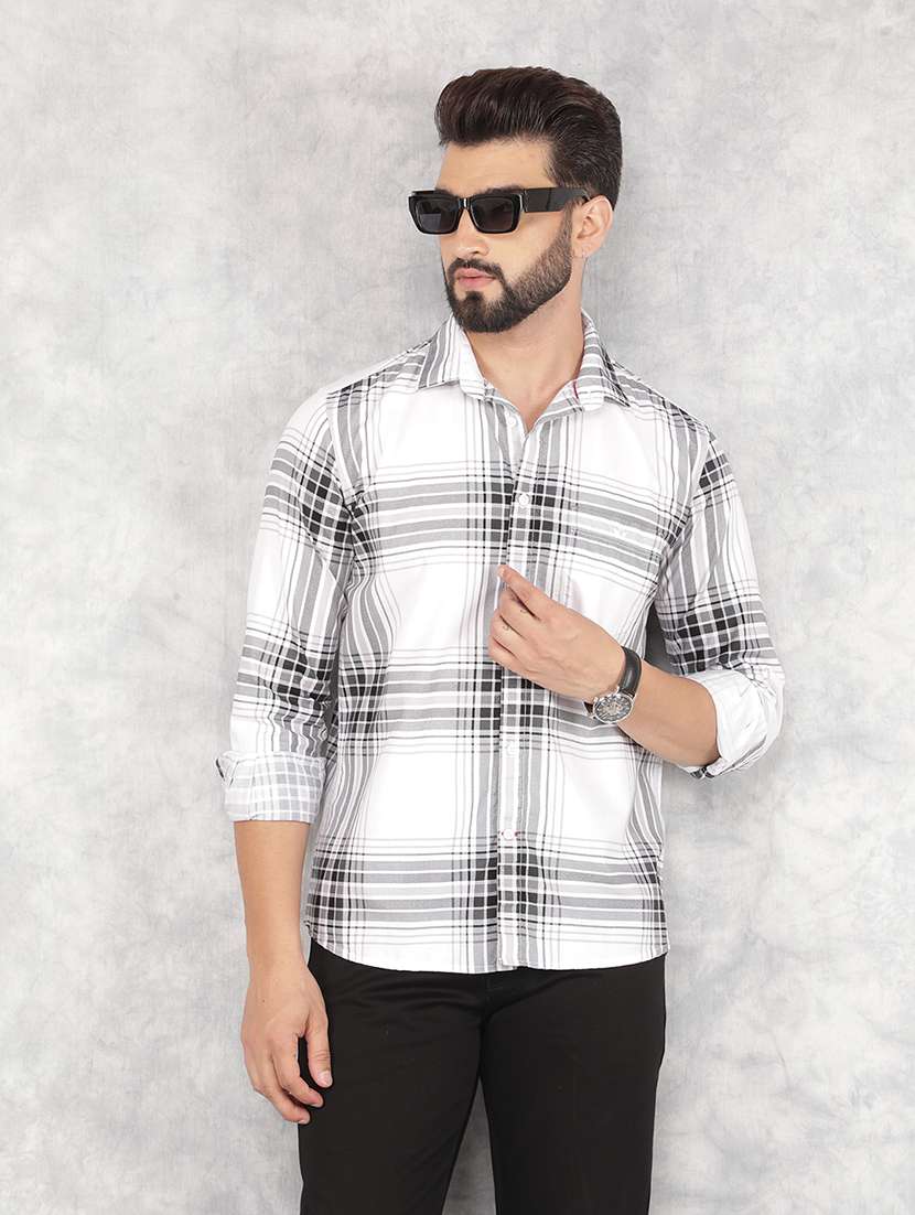 men checks long sleeves casual shirts