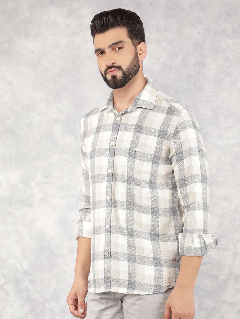 men checks long sleeves casual shirts