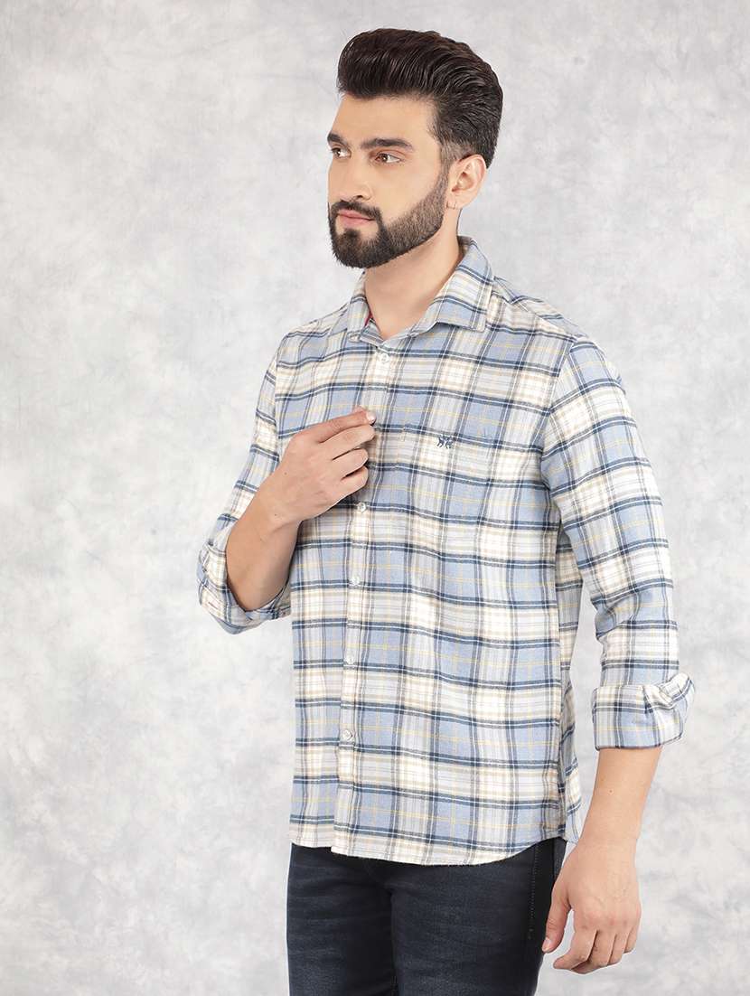 men collared tartan check casual shirt