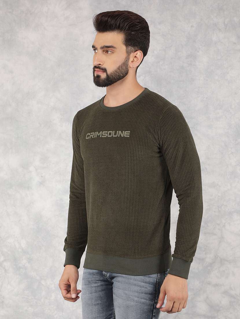 men olive chest print sweatshirt