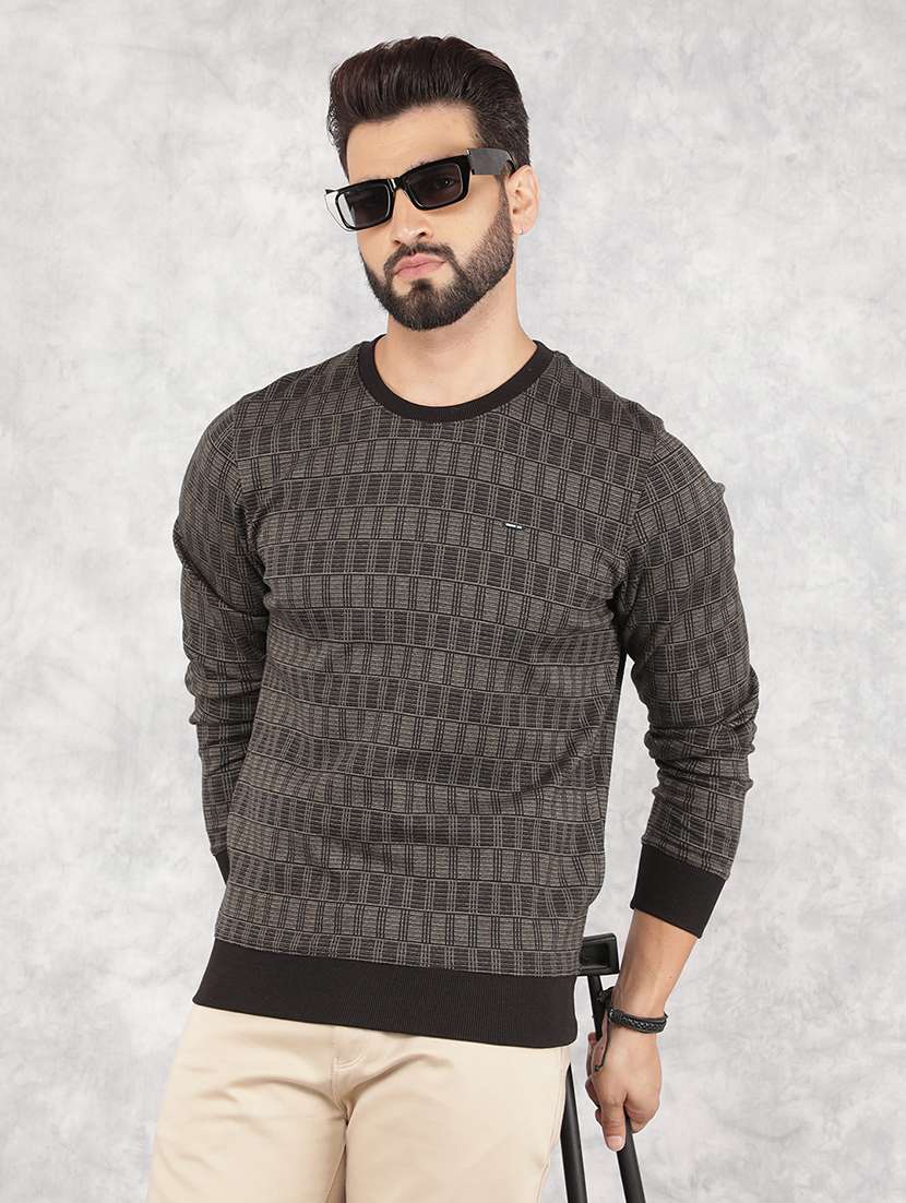 men olive self design pullover