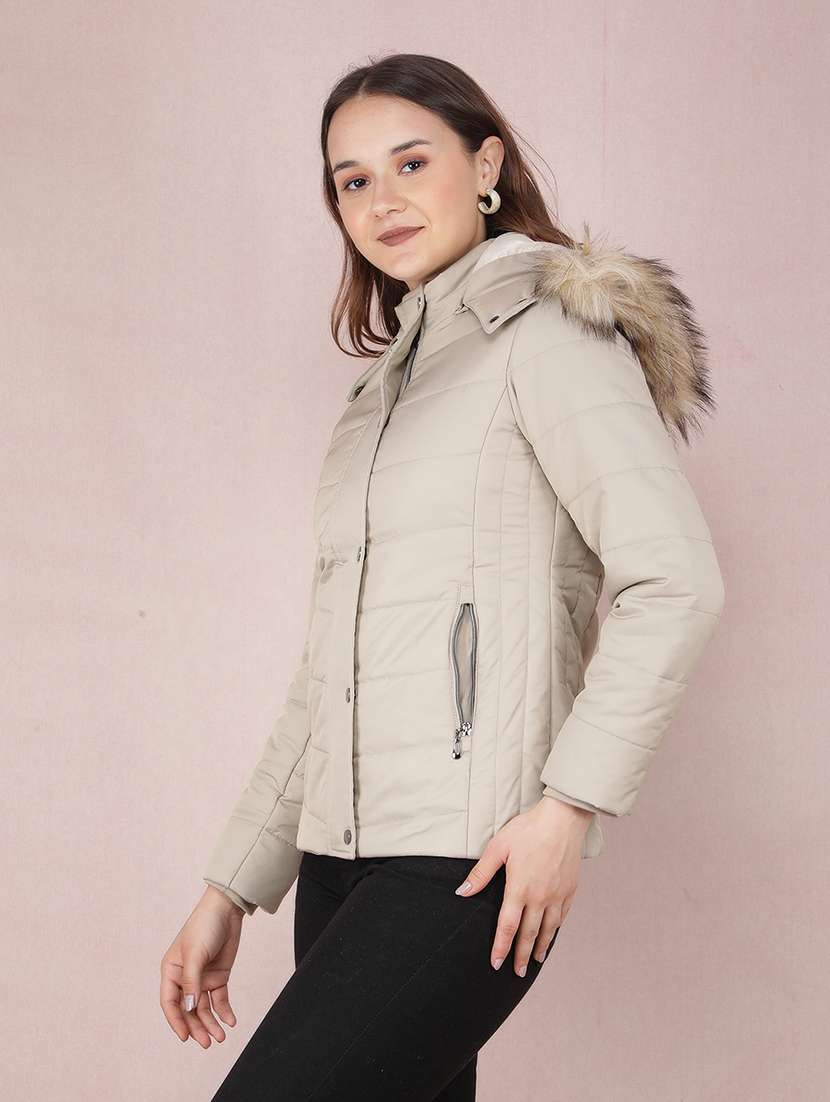 women solids long sleeves quilted jacket