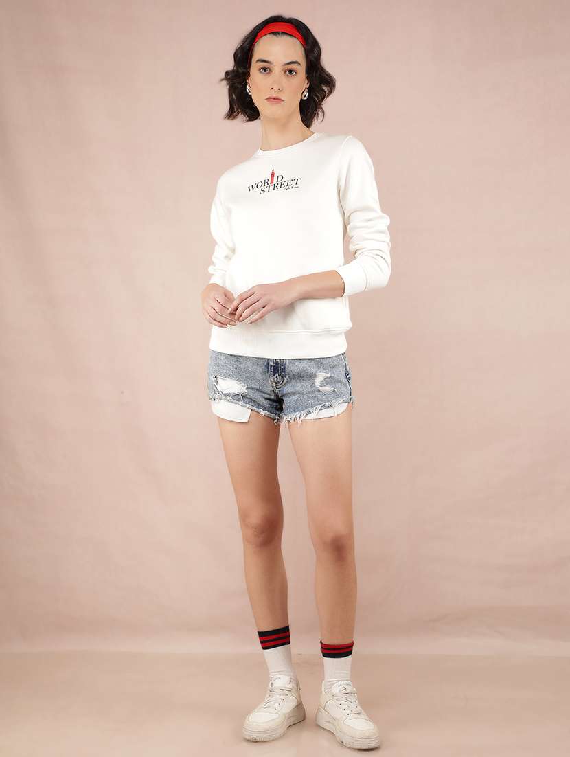 women white cotton blend chest print sweatshirt - 21517987 -  Standard Image - 5