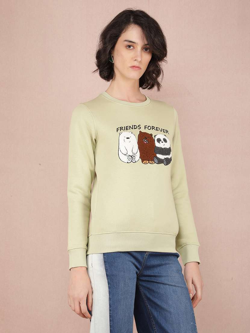 women green cotton blend front print sweatshirt