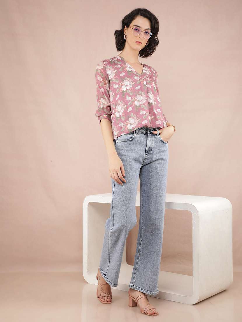 women floral printed v neck straight top - 21517996 -  Standard Image - 5