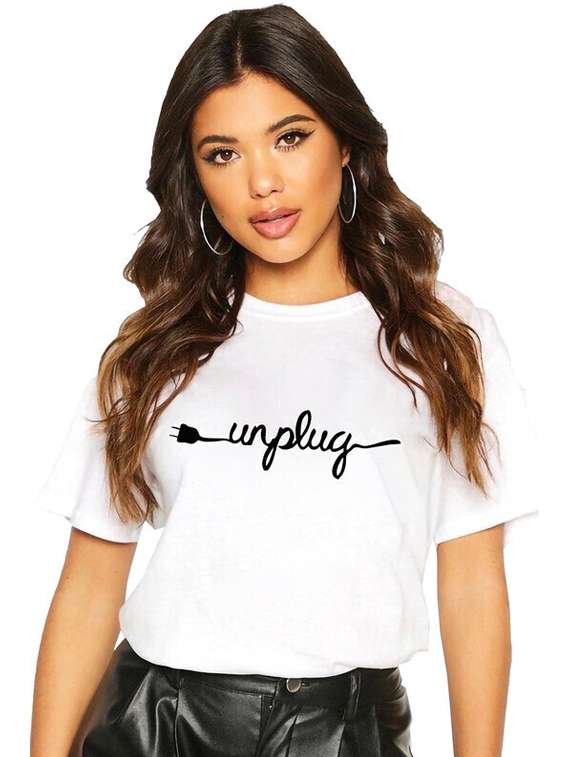 women white chest print t-shirt