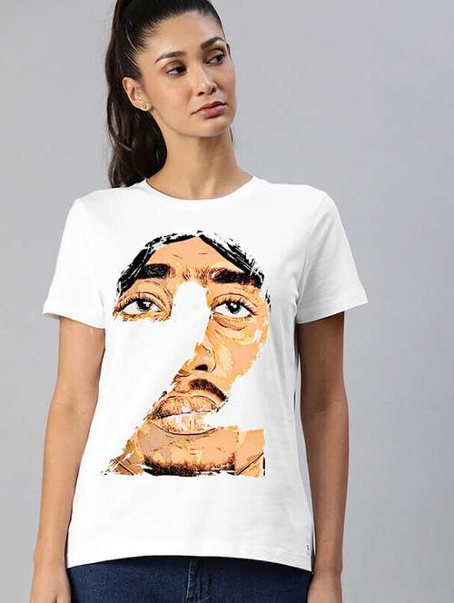 women white front print t-shirt - 21518057 - Standard Image - 0