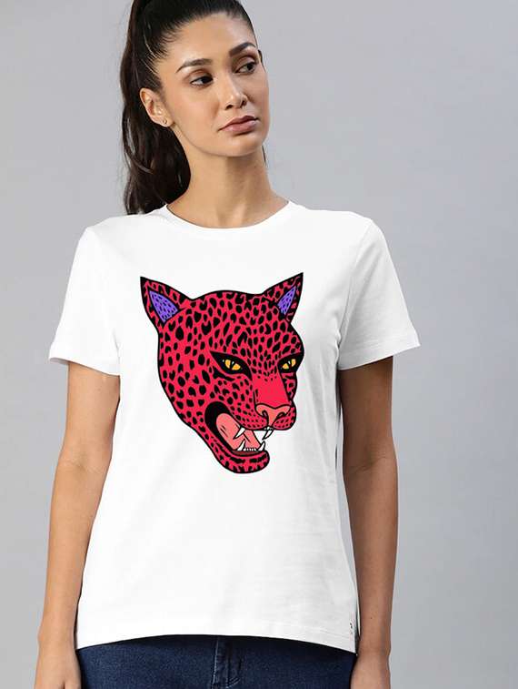 women white cotton blend front print t-shirt