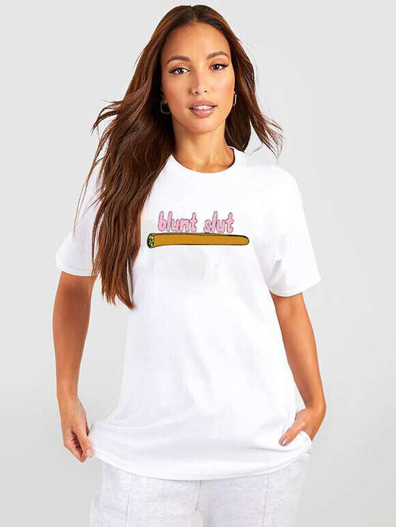 women white cotton blend chest print t-shirt