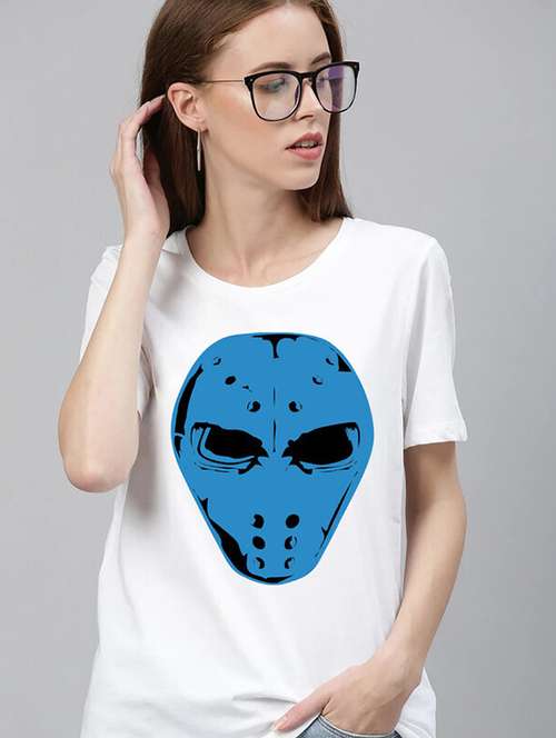 women white cotton blend front print t-shirt - 21518084 -  Standard Image - 0