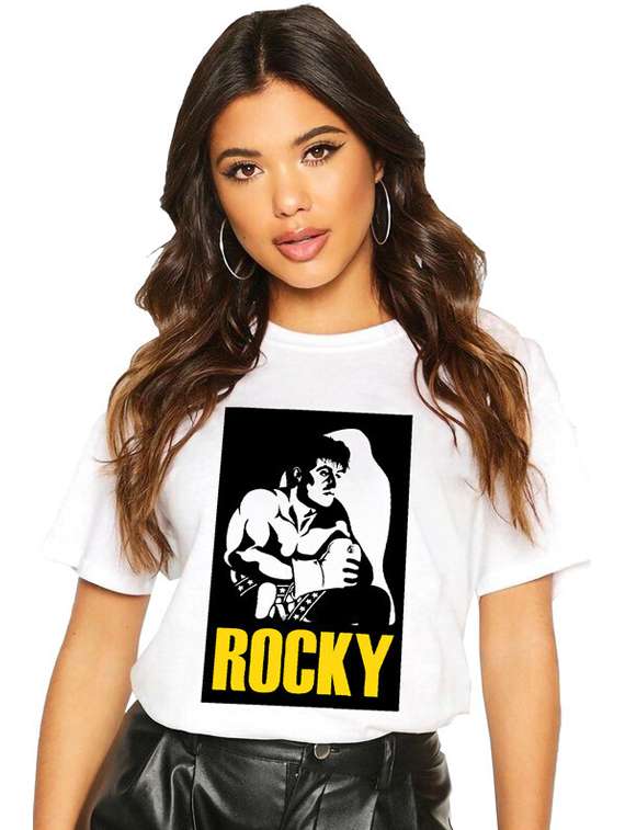 women white cotton blend front print t-shirt - 21518087 -  Zoom Image - 0