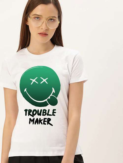 women white cotton blend front print t-shirt - 21518089 -  Standard Image - 0