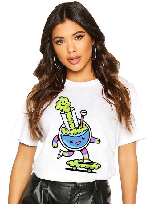women white cotton blend front print t-shirt - 21518095 - Standard Image - 0