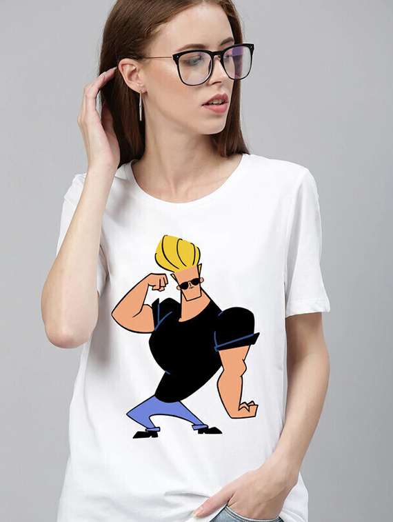 women white cotton blend front print t-shirt