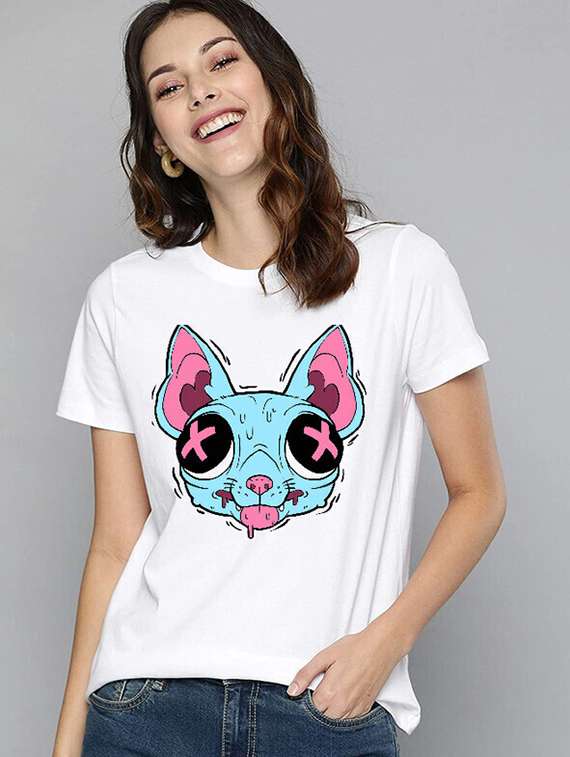 women white cotton blend front print t-shirt