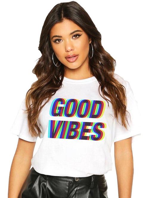 women white cotton blend front print t-shirt - 21518109 -  Standard Image - 0