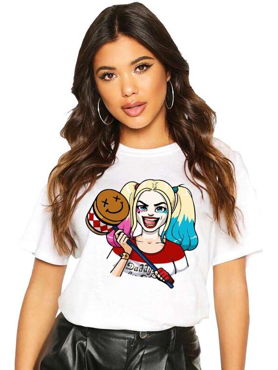 women white cotton blend front print t-shirt