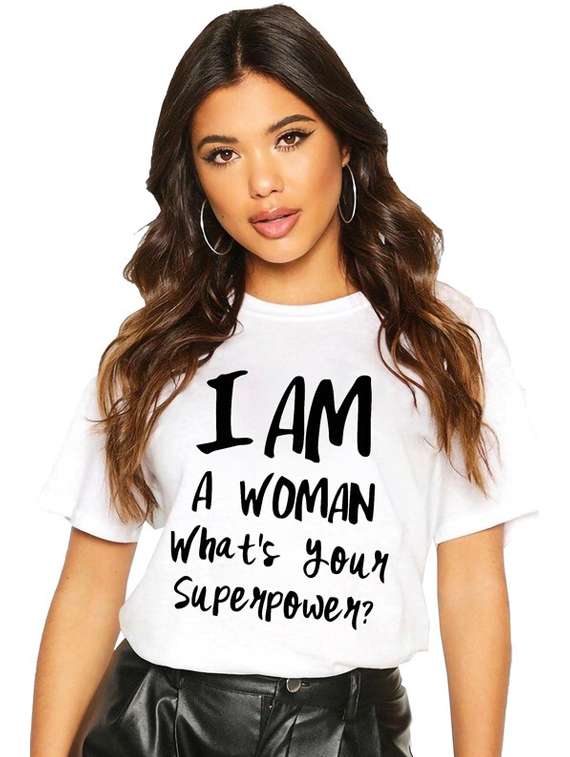 women white cotton blend front print t-shirt