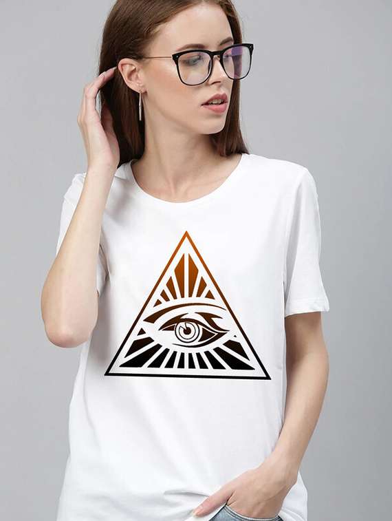 women white cotton blend front print t-shirt