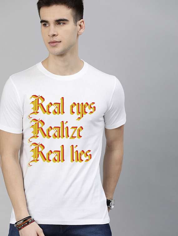 men white front printed t-shirt
