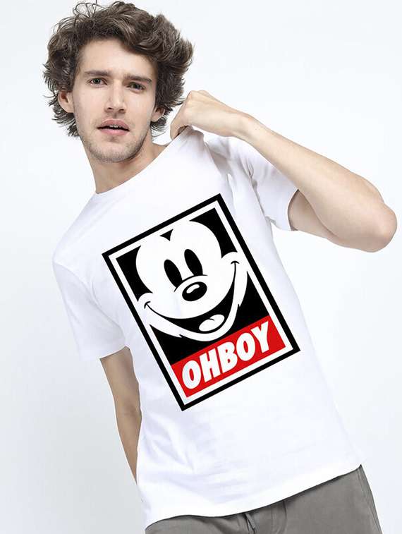 men white front printed t-shirt