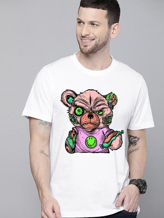 men white front printed t-shirt