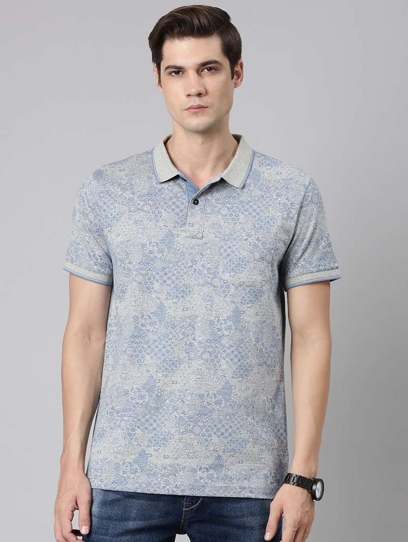 men polo neck all over print t-shirt