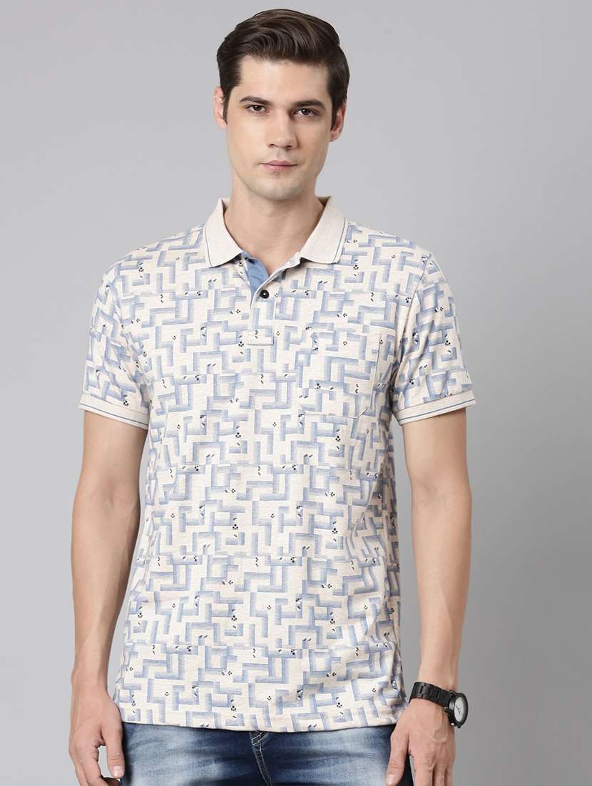 men polo neck all over print t-shirt