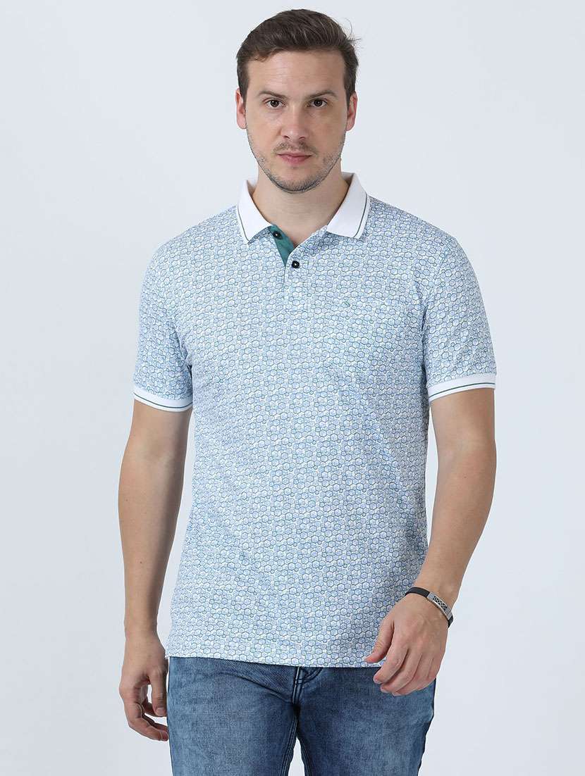 men polo neck all over print t-shirt