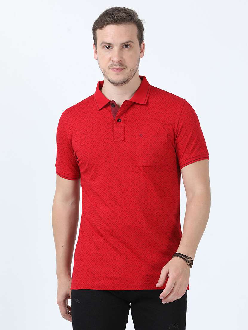 men polo neck all over print t-shirt