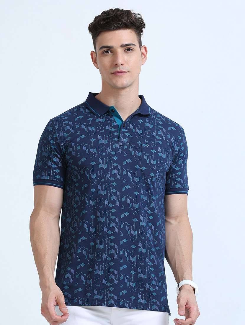 men polo neck all over print t-shirt