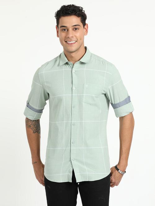 men checks long sleeves casual shirts - 21518469 - Standard Image - 0