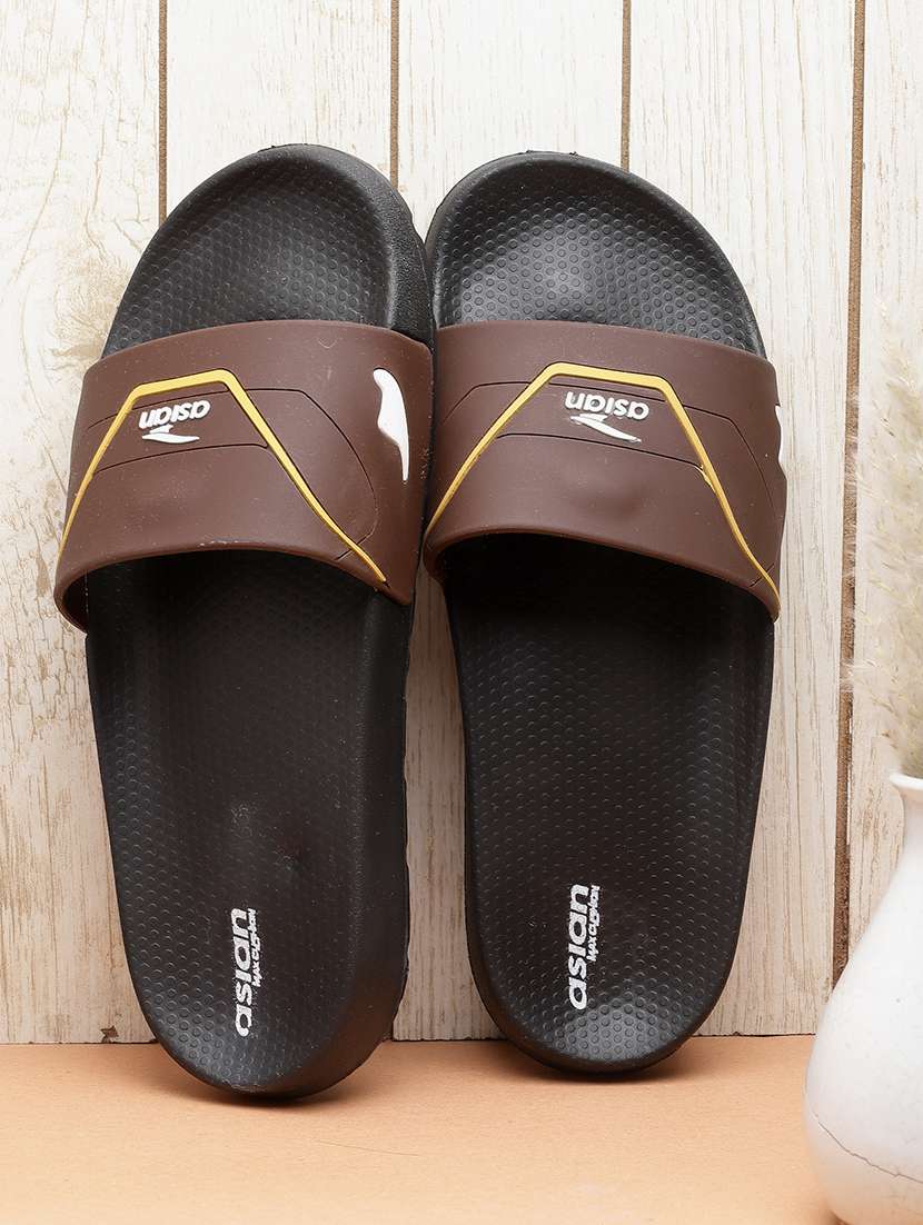 men brown open toe slider