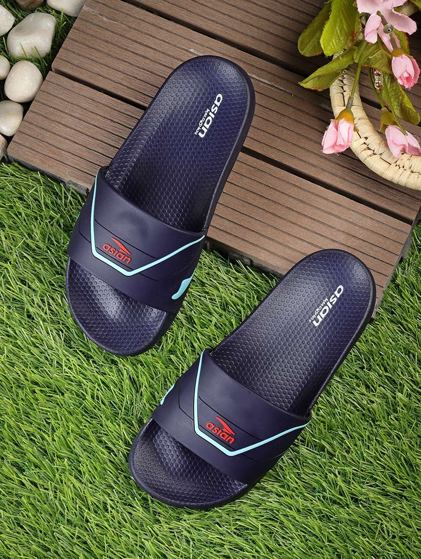 men blue open toe slider
