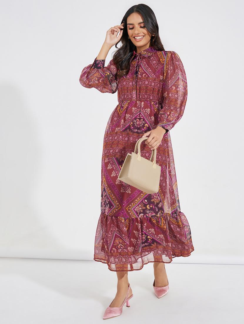 women printed puff sleeve tiered dress - 21518846 - Standard Image - 3