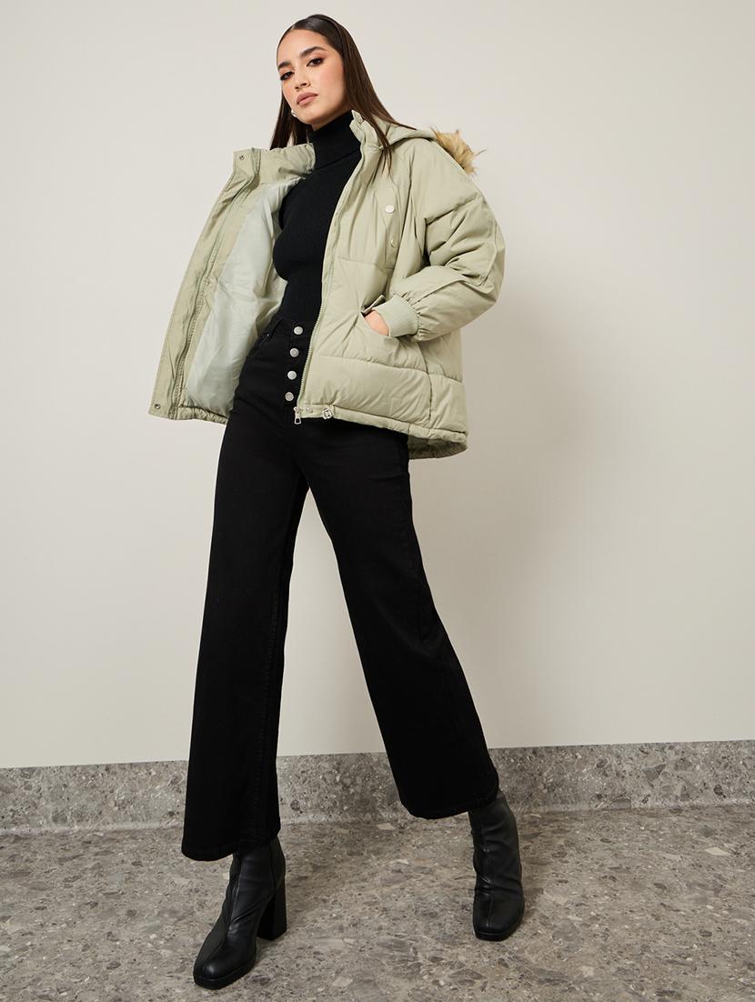 women neo mint solid hoodie puffer jacket - 21518873 - Standard Image - 3
