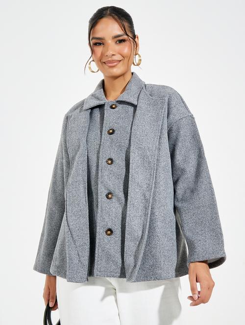 women grey solid regular jacket - 21518880 -  Standard Image - 0