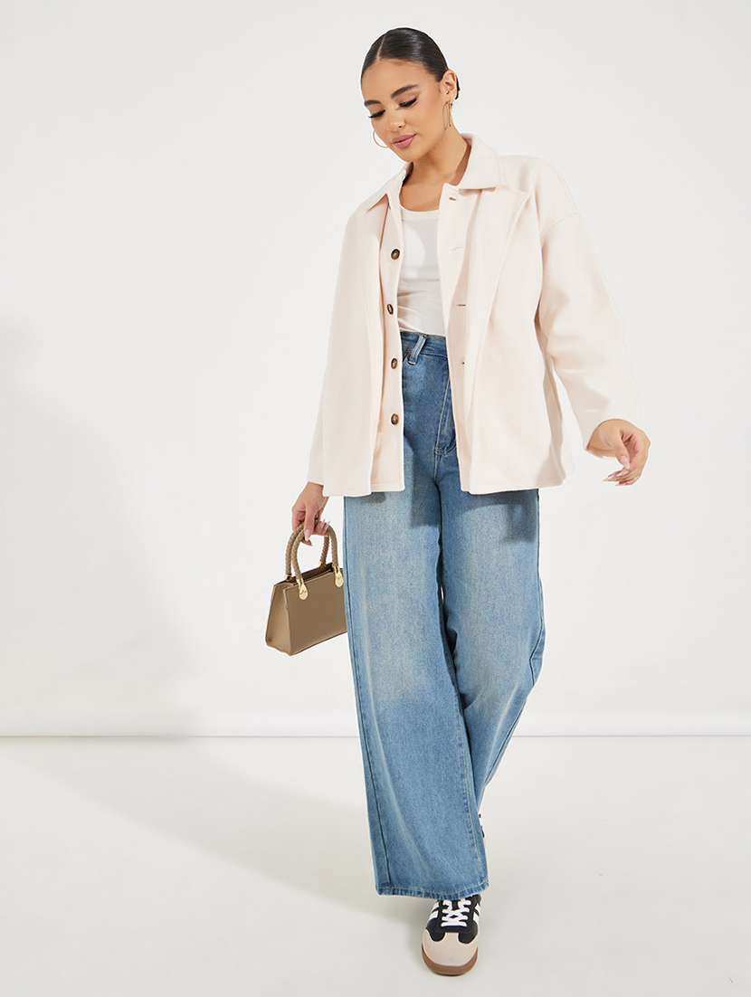 women beige solid regular shacket - 21518883 -  Standard Image - 3
