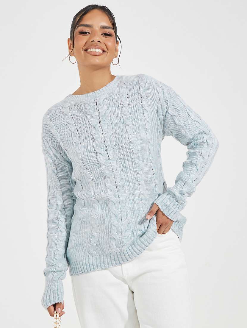 women light blue self-designed pullover - 21518889 -  Zoom Image - 0