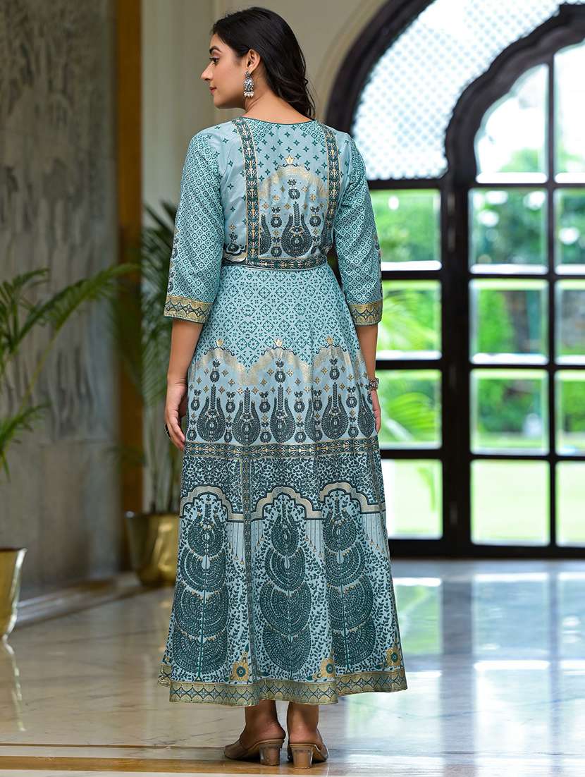 women light blue round neck flared dress - 21518959 -  Standard Image - 3