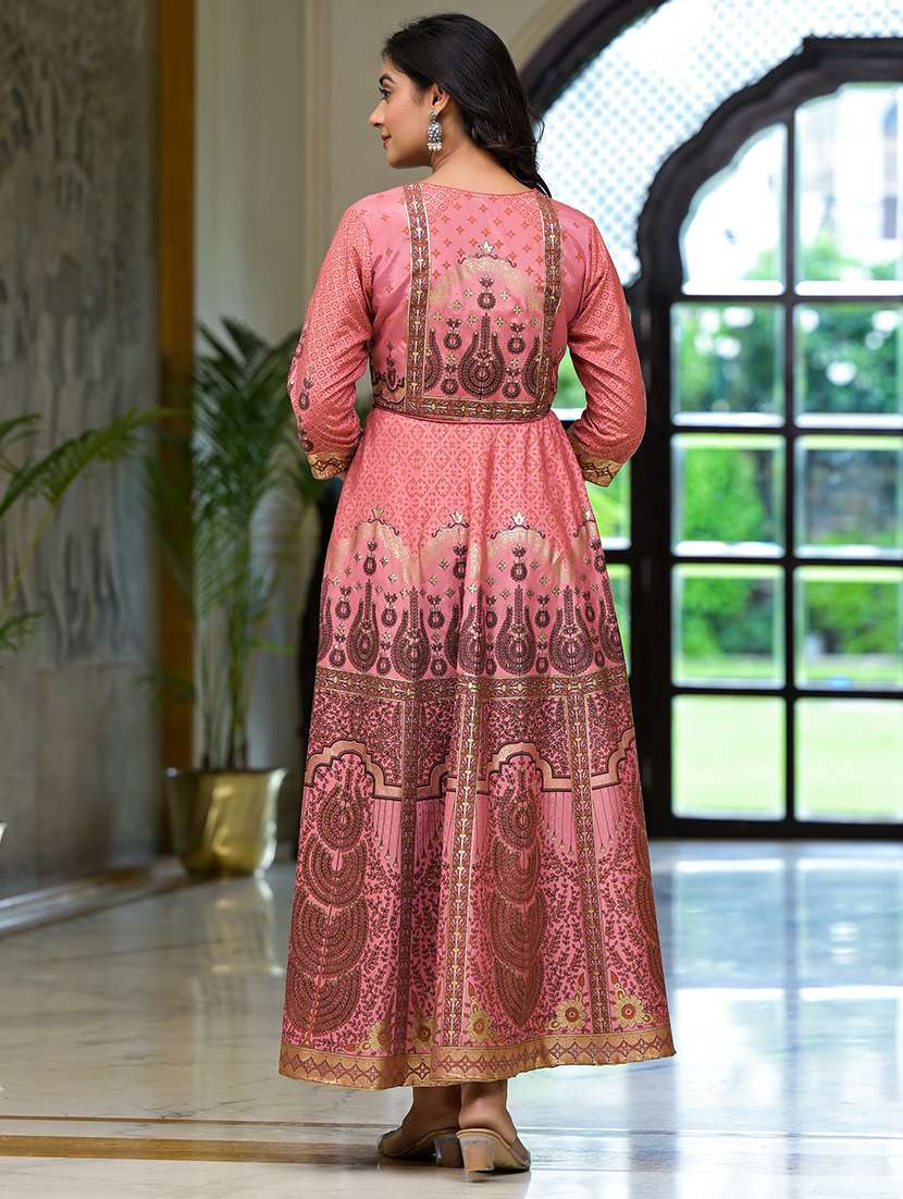 women peach round neck flared dress - 21518960 -  Standard Image - 3