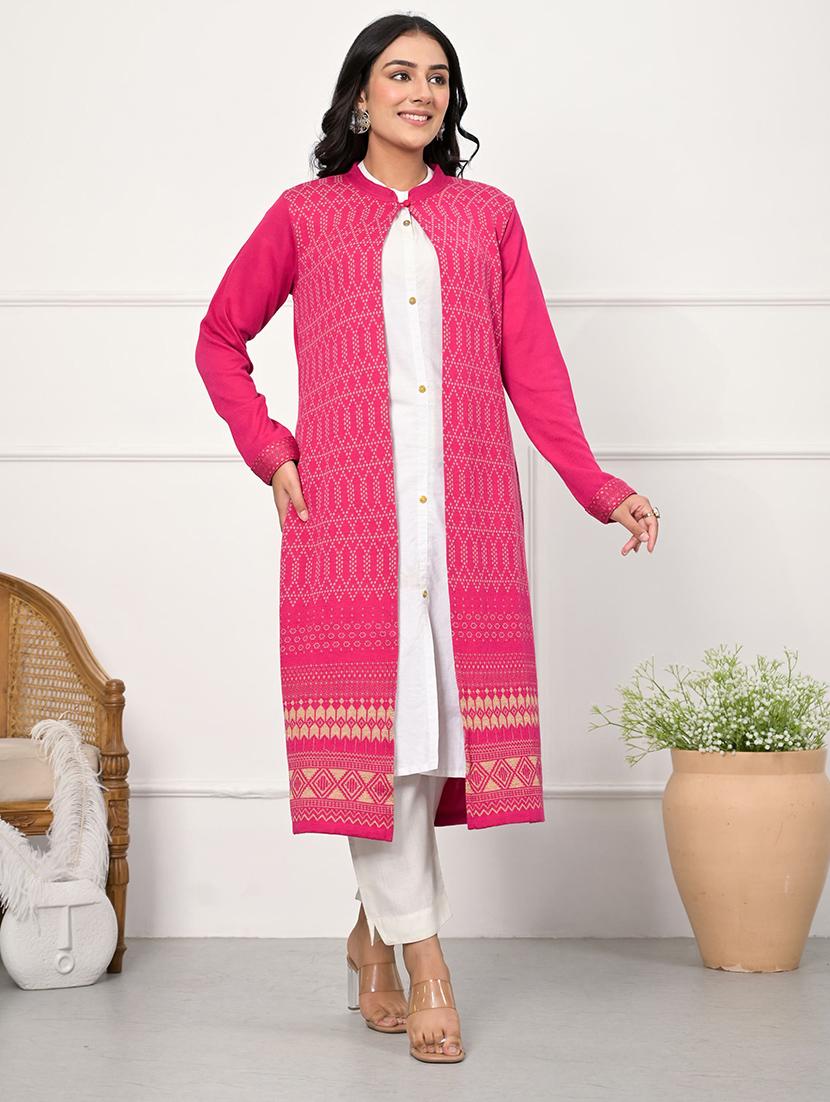 women pink self design long sleeve long cardigan - 21518969 - Zoom Image - 0