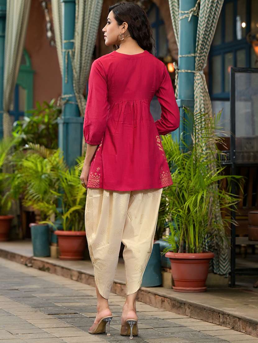 women pink notch neck dhoti kurta set - 21518984 -  Standard Image - 3